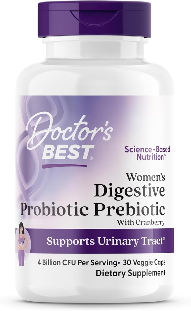 Doctore: Cele mai bune femei Digestive Prebiotice Probiotice cu Cranberry și PreforPro (4 miliarde CFU), Suportă Tract urinar, Non-GMO, Vegan 30 Veggie Caps