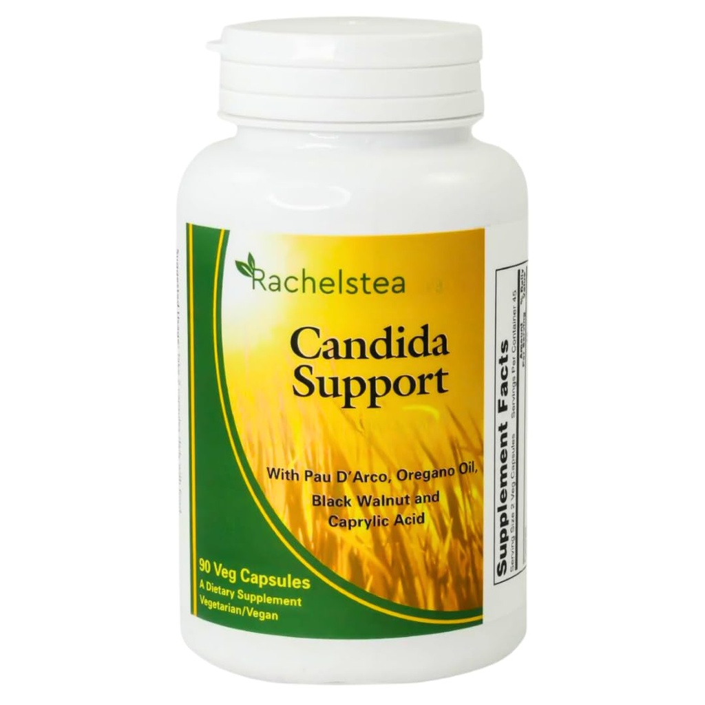 Rachelstea Candida Support, Intestinal Flora, cu PAU D'Arco, Oregano Oil, Black Walnut, si Caprilic Acid, 90 Veg Capsule, Un Dietary Vegetarian / Vegan Supliment
