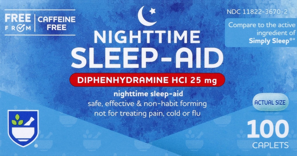 Rite Ajutor somn pe timp de noapte Ajutor Difenhidramină HCI 25 mg, 100 Mini Caplete 