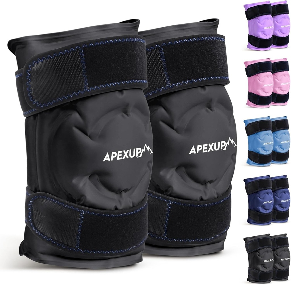 APEXUP Ice Pack pentru Genunchi de relief durere, Wrap mare reutilizabil După Chirurgie, Flexible Gel Cold Pack pentru leziuni, Durere de ajutor pentru spate, Umăr, Elbow, Glezna și Picior (Black, L, 2PK)