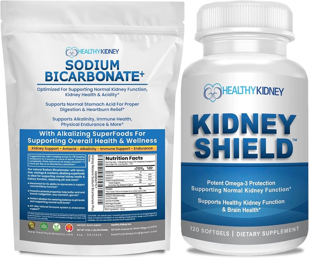 Bicarbonat organic de sodiu Alkaline Supliment 1.5LBS + Shield renal 120 Capace Supliment renal pentru a sprijini funcţia renală normală