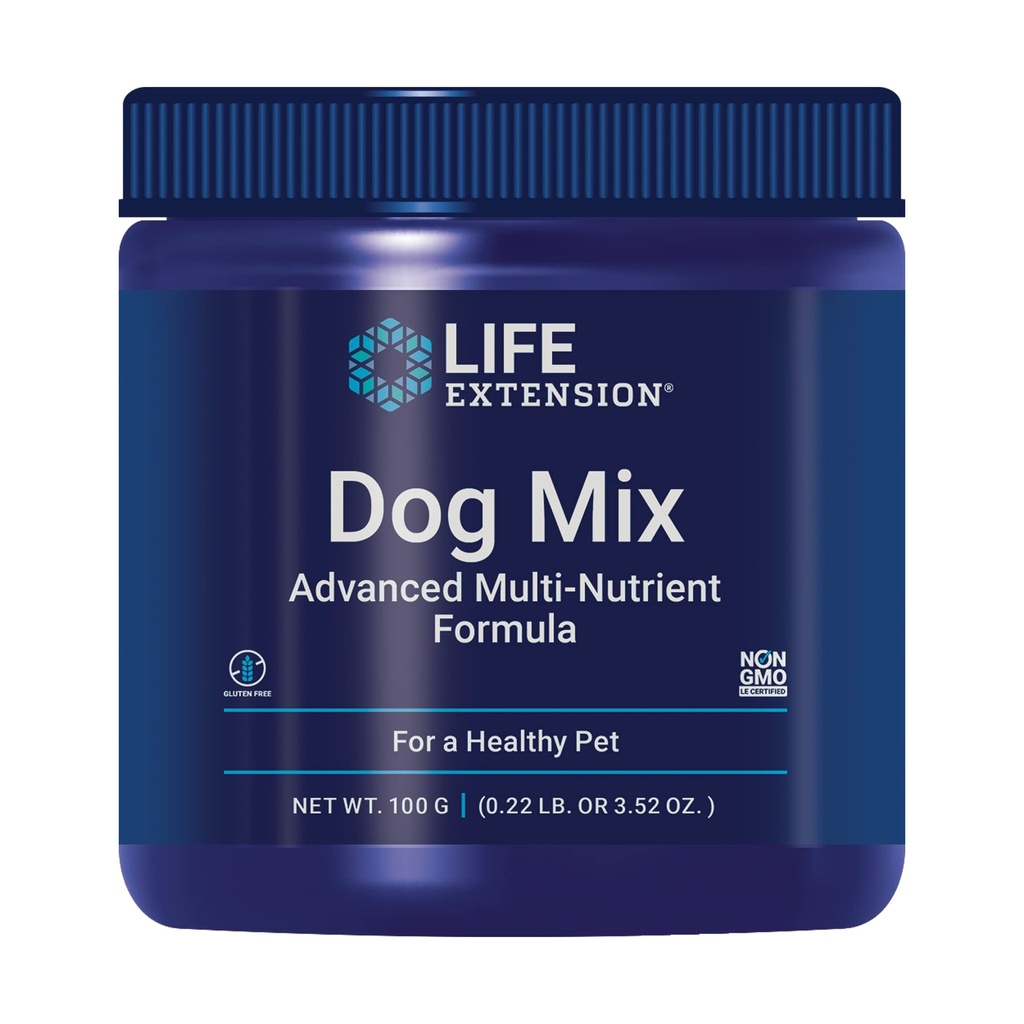 Life Extensie Dog Mix, Dog Vitamine și Suplimente, probiotice, L-carnitină, B12, acid folic, Vitamina C, Vitamina E, Rosemary, Nutrient Absorbtion, Gluten-Free, Non-GMO, 60 Servings