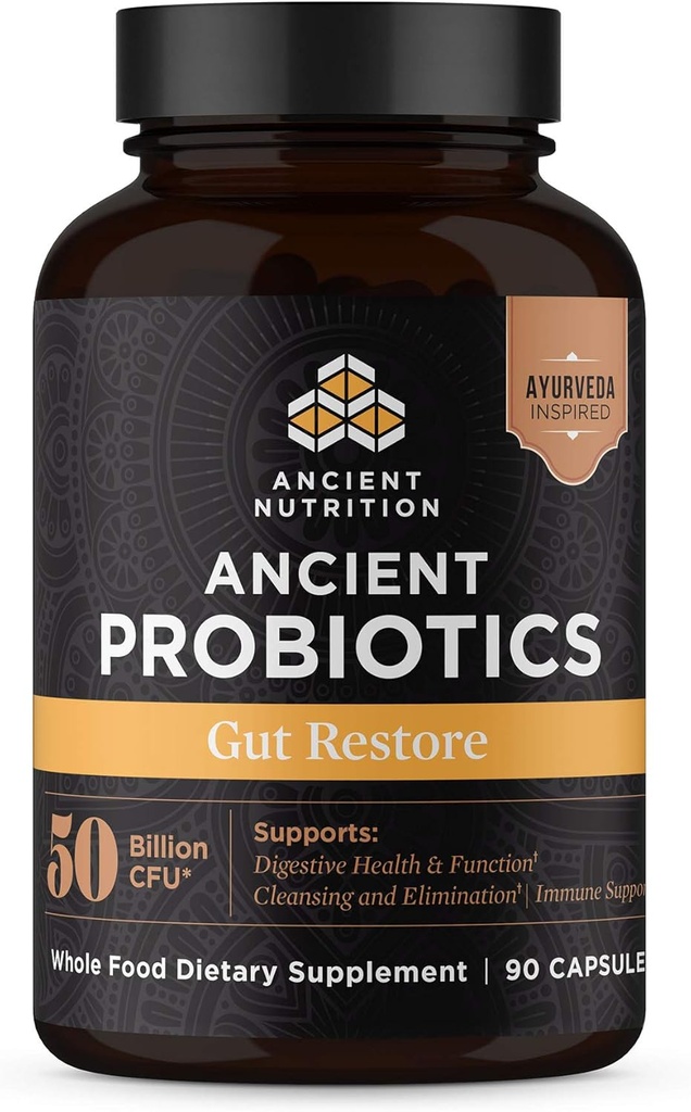 Probiotice nutritive antice, Restaurare Gut 90ct cu ghimbir și schinduf, Suporturi Funcții digestive, Reduce Diaree, Constipație, Gaz și Bloating, Superfoods Blend, 50 miliarde CFU*/Serving