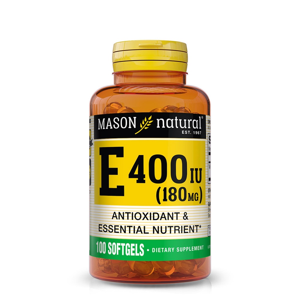 MASON NATURAL Vitamina E 180 mg (400 UI) - Antioxidant şi esenţial Nutrient, Sistem imunitar sănătos, Piele şi ochi, Suplimentul întregului corp, 100 Softgels
