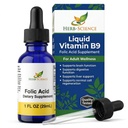 Vitamina lichida B9 Suplimente acid folic - Picături VIT B pentru funcţia cerebrală şi digestivă, Suport hepatic - Gluten-Free, non-GMO, Vegan - Supliment nutriţional pentru adulţi - 1 fl. oz.