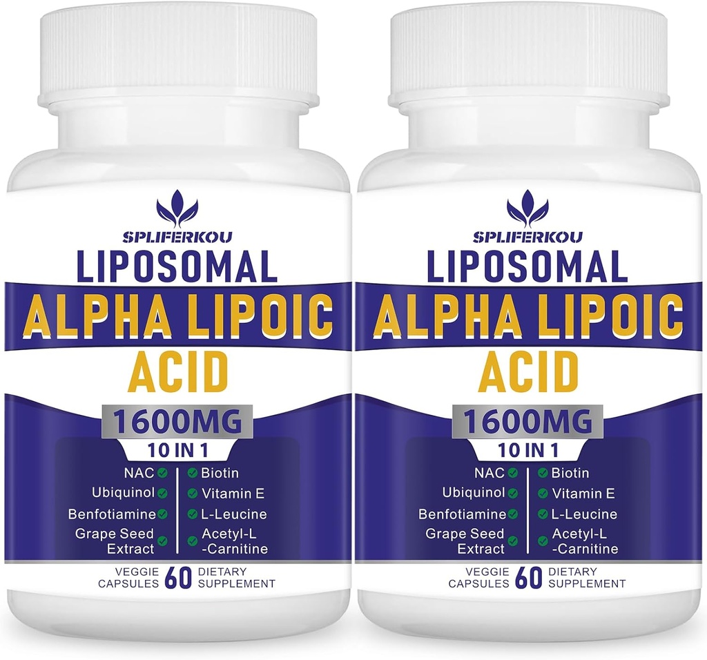 Acid lipozomal Alpha Lipoic 1600 mg per Serving, Acid lipoic Suplimente nutriţionale pentru sănătate antioxidantă, energie şi metabolism-gluten Free & Non- OMG 120 Capsule