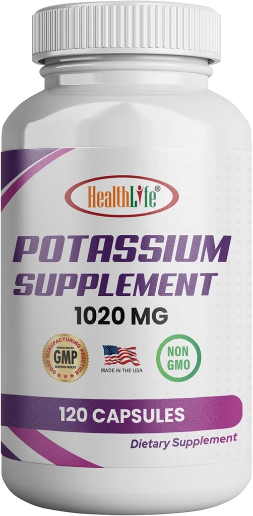 HealthLife Potasiu Supliment, 1020 mg,60 Serviri, 120 capace, Bicarbonat de potasiu