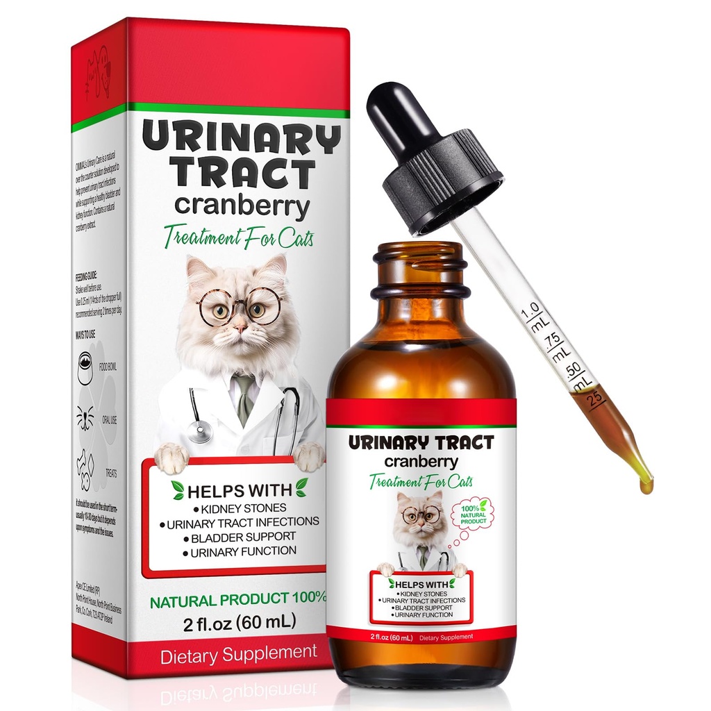 Urinary Tract for Cats, Natural Cat Urinary Tract Infection Treatment Drops Supports Bladder, Kidney Stone, Cat UTI, Cranberry Kidney Bladder Support Supplement, Chicken Flavor - 60ml / 2.02oz