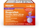 Îngrijire de bază pentru copii Ibuprofen comprimate masticabile 100 mg, Aroma de struguri, Reliever durere și Reducetor de febră (AINS), Pentru Sore gât, dureri de dinți, Relief de cap și mai mult, 24 Conte
