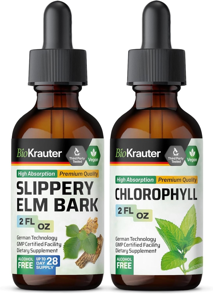 BIO KRAUTTER Slippery Elm Tincture 2 Fl. Oz. & Clorofill Tincture 2 Fl. Oz.