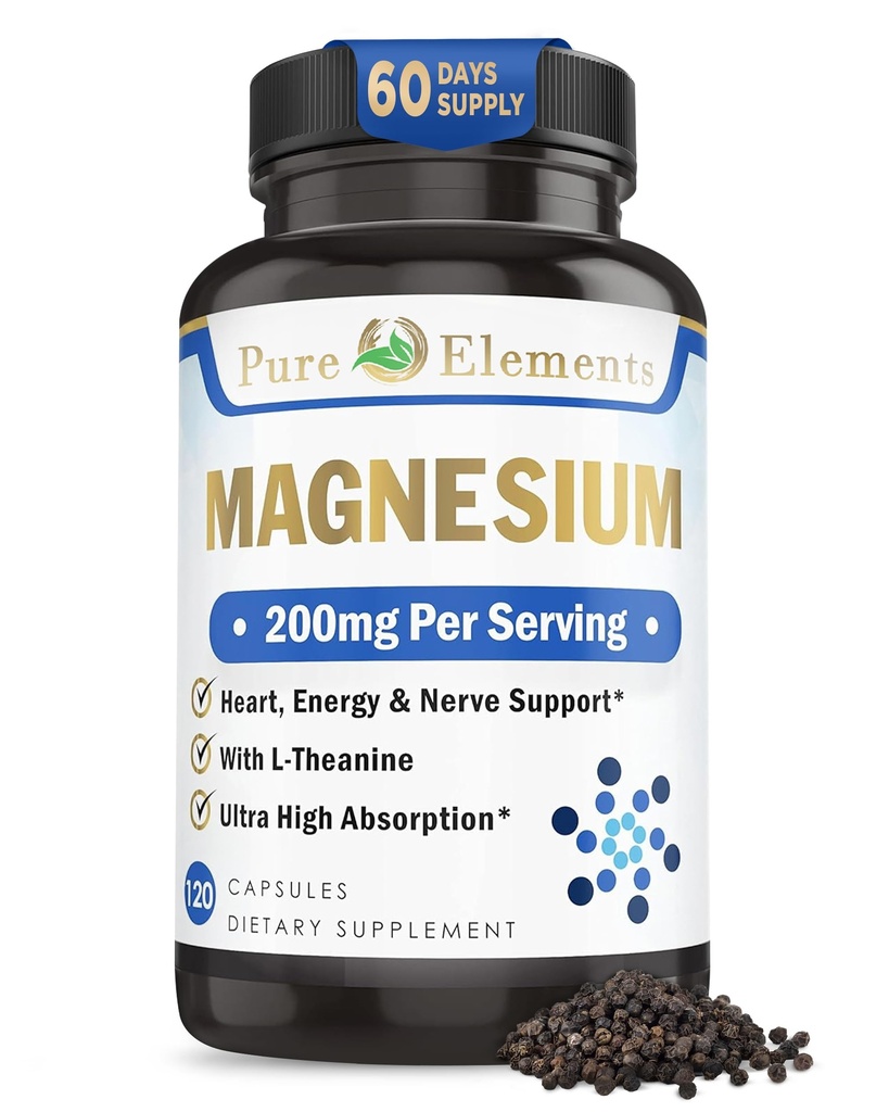 Glicinat de magneziu cu L-Teanină,Potasium și peper negru - Ultra mare absorbție, 120ct