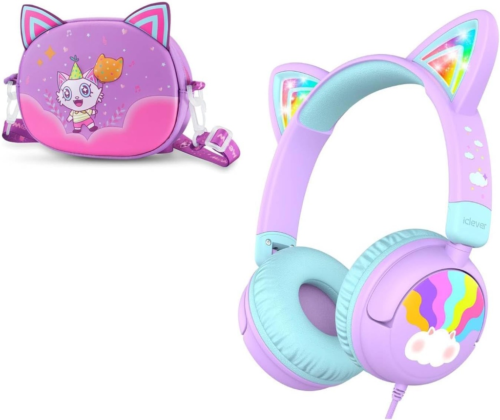 iClever Wired Kids Headphones Cat Ureche Miau Lollipop & Căști Caz Bundles