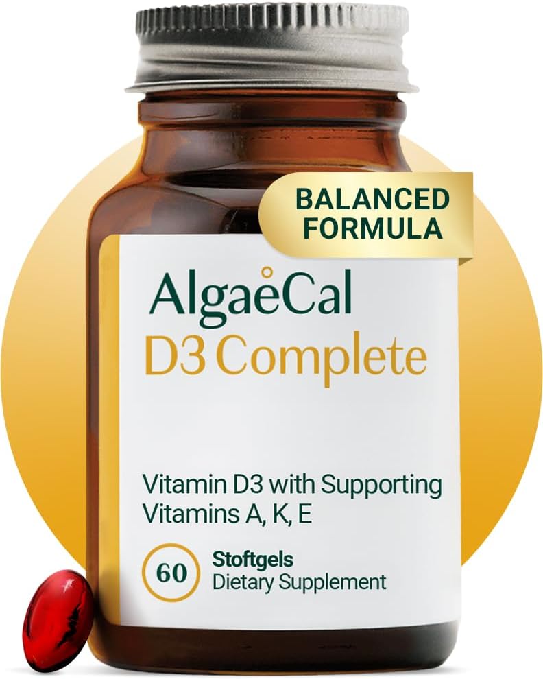 ALGAECAL 4-in-1 Vitamina D3 K2 Complete - ADK Suplimentul de vitamine, Sporirea suportului imunitar si a sanatatii osoase cu D3 K2, A, & E - intreg corpul Wellness & Bone Putere, 60 Easy-Swallow Softgels, Made in USA