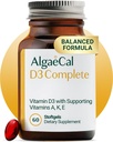 ALGAECAL 4-in-1 Vitamina D3 K2 Complete - ADK Suplimentul de vitamine, Sporirea suportului imunitar si a sanatatii osoase cu D3 K2, A, & E - intreg corpul Wellness & Bone Putere, 60 Easy-Swallow Softgels, Made in USA
