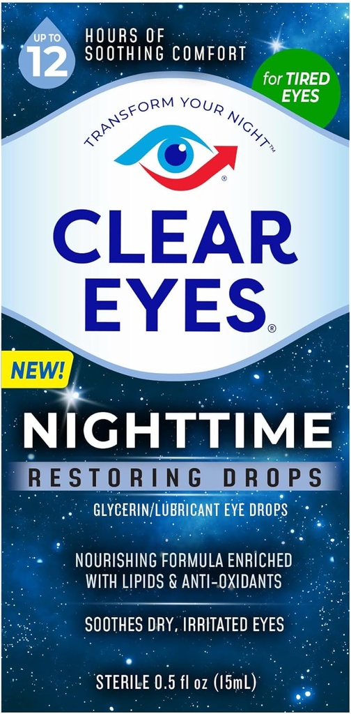 Clear Eyes Nighttime Restaurarea ochilor picături, sigur pentru utilizarea de noapte pentru 12 ore de confort soothing, 0.5 Fl Oz