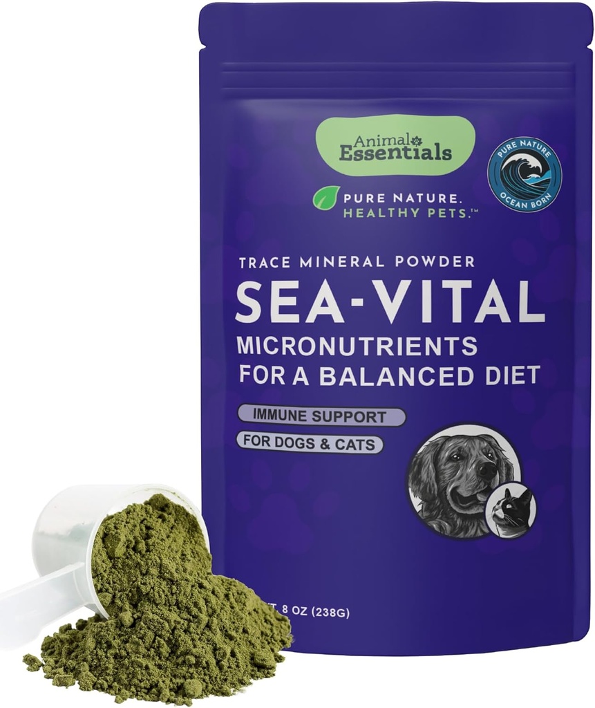 Animale Essentials Ocean Kelp pentru câini și pisici - Suport tiroidian, Supliment tiroidian, Pudra Kelp mare, Trace Minerale, Veterinar Recomandat - 8 Oz