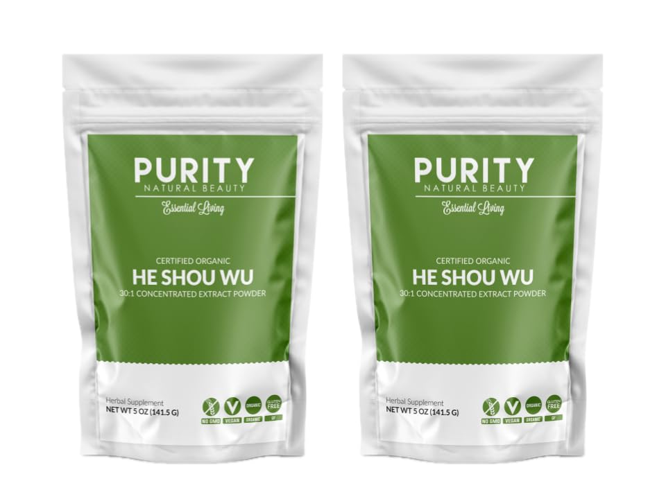 Certified Organic He Shou Wu - Sac de 5oz mare de 30:1 concentrat-Fo-ti - Extract de FOTI organic- Fo ti He Shou Wu Organic (Pachet de 2-10 Ounces)