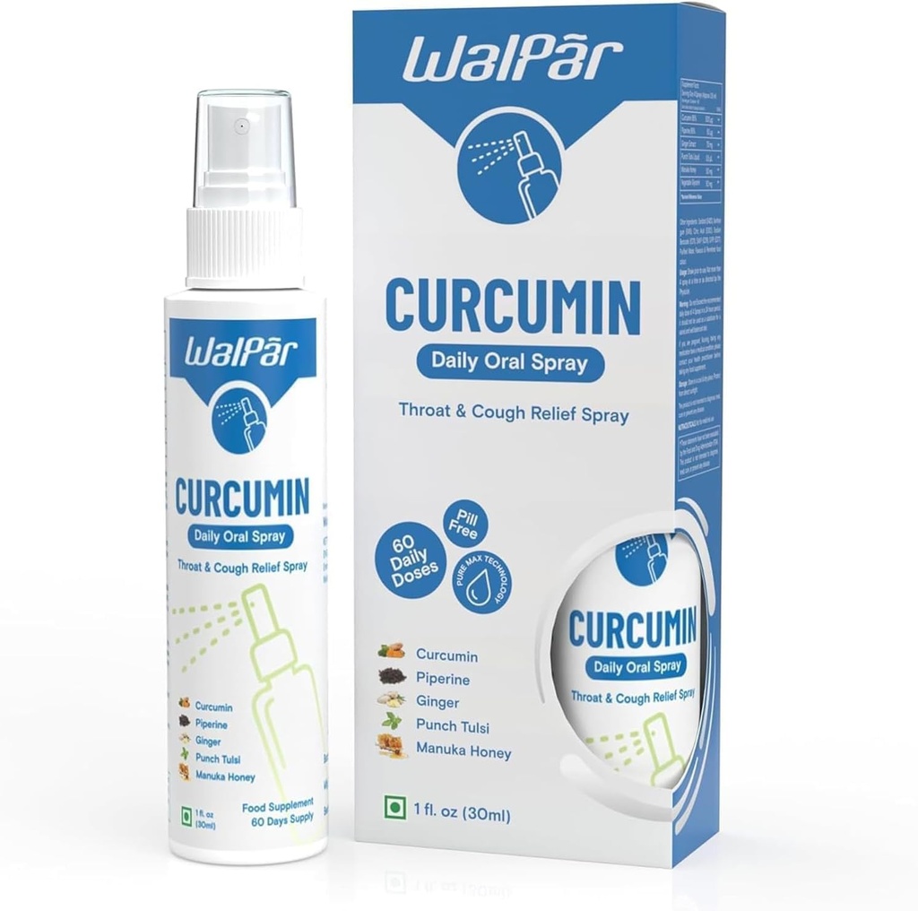 Spray oral Curcumin - Un amestec natural cu Curcumin, Piperine, Extract de ghimbir, Punch Tulsi, și Manuka Honey 30ml 1 fl. oz 