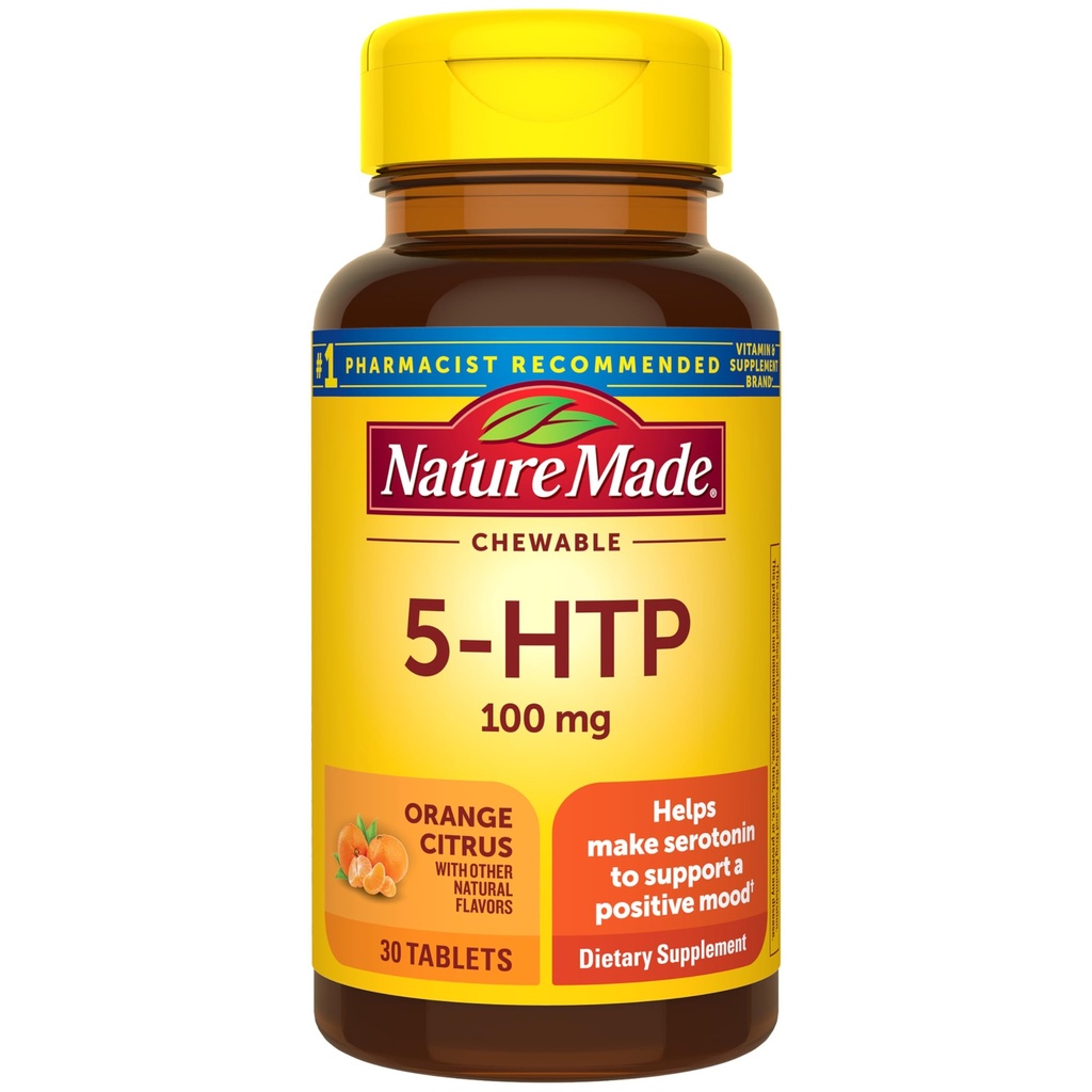 Natura Made Chewable 5HTP 100mg, 5-HTP Mood Supplement, 30 5 HTP comprimate masticabile, 30 zile de aprovizionare