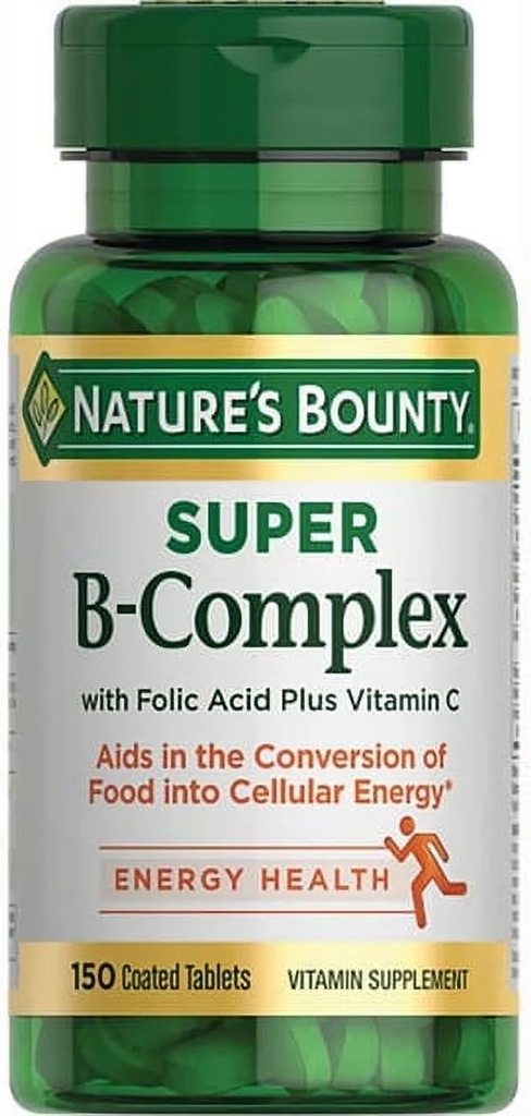Complexul Natural Bounty Super B cu acid folic Plus Vitamina C, 300 comprimate (2 X 150 sticle conte)