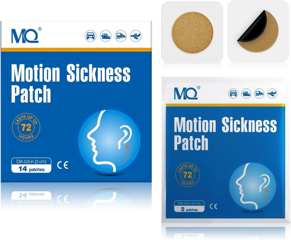 MQ 84ct Motion Sickness Patches Non Drowsy, Sea Sickness Patches for Cruise Travel Essentials, Waterproof Patch Behind Ureche for Car Airplane Altitudine Boala, Long Last 72H