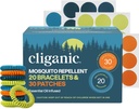 Cliganic Mosquito Repelent brățară Stickers ambalaj pentru copii și adulți Multicolor, Natural Deet-Free, ulei esențial Infuzat 20 de benzi cu 30 patch-uri, Citronella Scent (50)