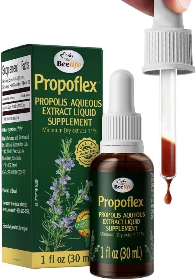 Beelife Propoflex Green Propolis Extract - Fără alcool propolis Tincture, Nivele înalte Artepillin-C - Antioxidant-Rich lichid Supliment pentru Wellness - Natural & Kosher - Made in Brazil, 1 Fl. Oz.
