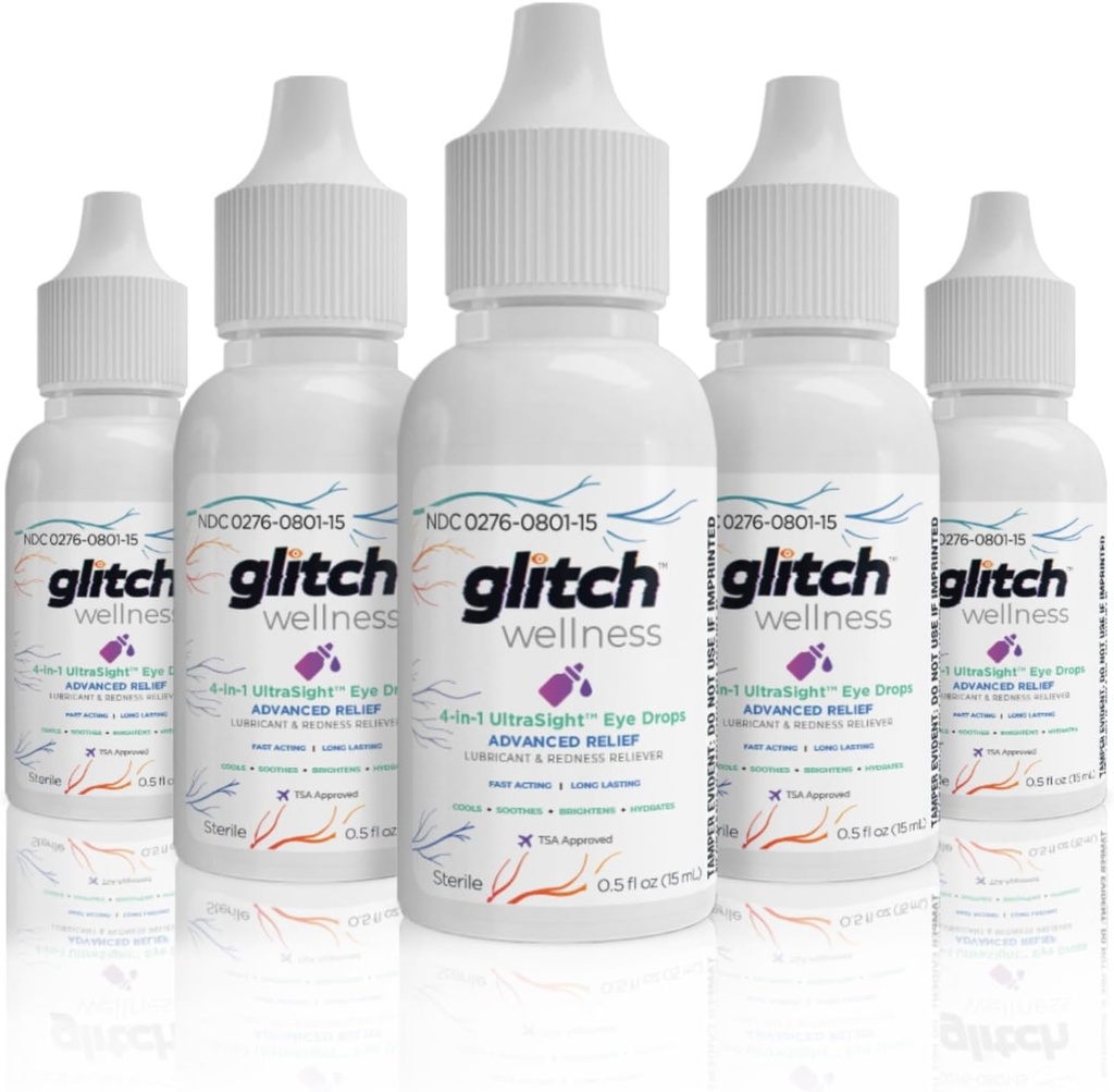 Glitch Picături UltraSight ochi pentru ochi uscat 15mL - 4 în 1 Relief avansat picături de ochi uscat - toată ziua confort cu hidratare, strălucire, răcire - Soothes Iritație și uscare (5)