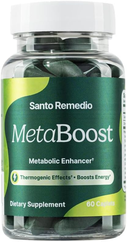 Santo Remedio MetaBoost, Supliment alimentar, potențator metabolic, oferă un efect termogenic, crește Calorie Burn, ceai verde (termogen), crom și calciu, 60 comprimate, vegetarian