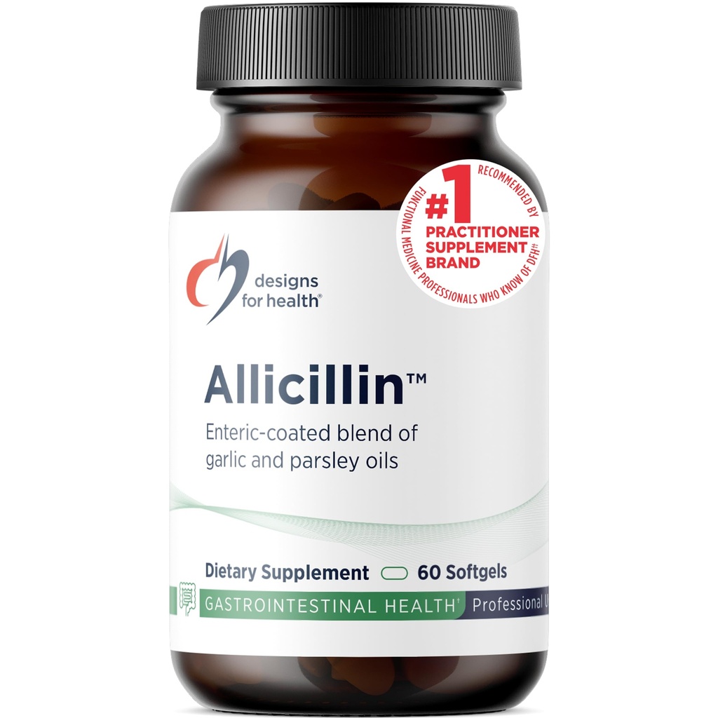 Design-uri pentru sanatate Allicilină - Supliment de alicină cu ulei de usturoi 200mg + ulei de paine - Pastile de usturoi cu sulfuri puternice - enteric acoperite pentru a ajuta la reducerea Odor, non-GMO (60 Softgels)
