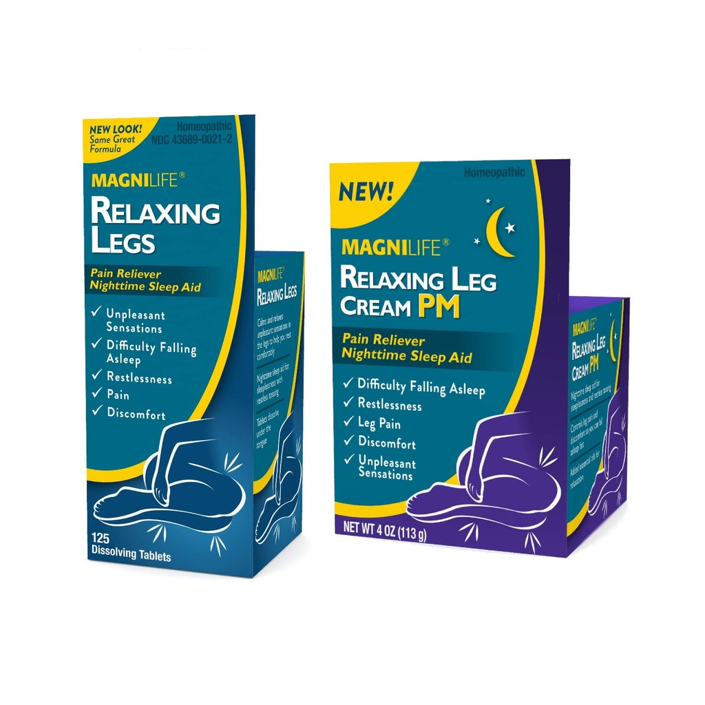 MagniLife Relaxare Picioare 125 Conte rapid dizolvare tablete relaxare picior Crema PM 4oz Jar Picioare fără odihnă