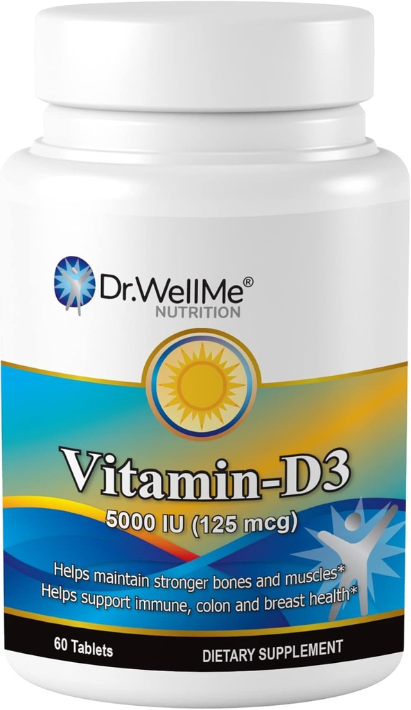 Vitamina D3-5000 UI, Supliment alimentar suplimentar pentru suport imun osos, muscular şi sănătos, 60 comprimate Easy-to-Swallow Packed pentru 2 luni de aprovizionare