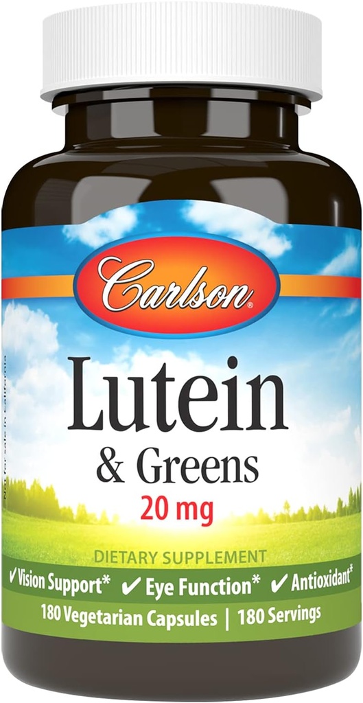 Carlson - Lutein & Greens, 20 mg, Vision Support & Eye Function, Antioxidant, 180 Capsule vegetariene