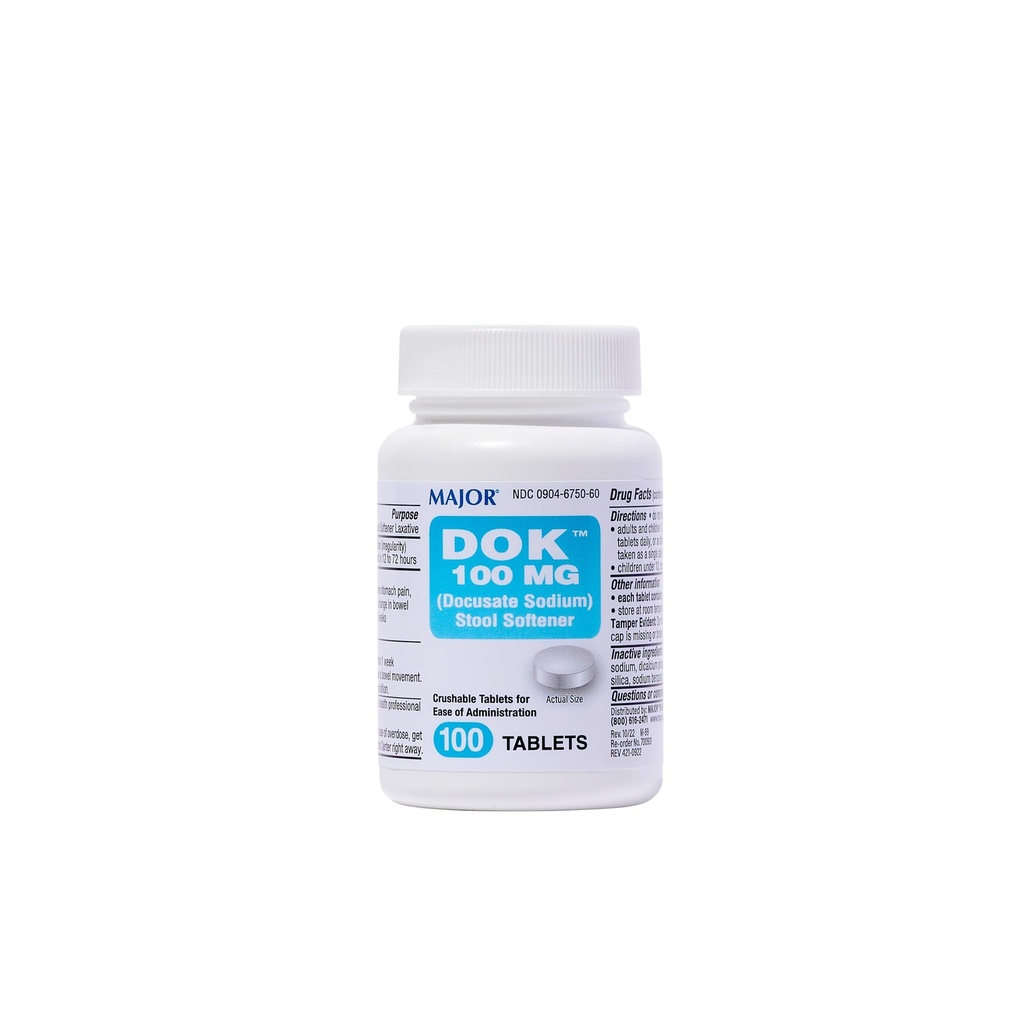 DOCUSAT MAJOR Sodiu 100 mg - Stool Softner Tablets for Constipation Relief - Ajuta la oprirea constipației - Stool Softeners pentru femei, bărbați și copii Vârsta 12+ - 100 comprimate (1 ambalaj)