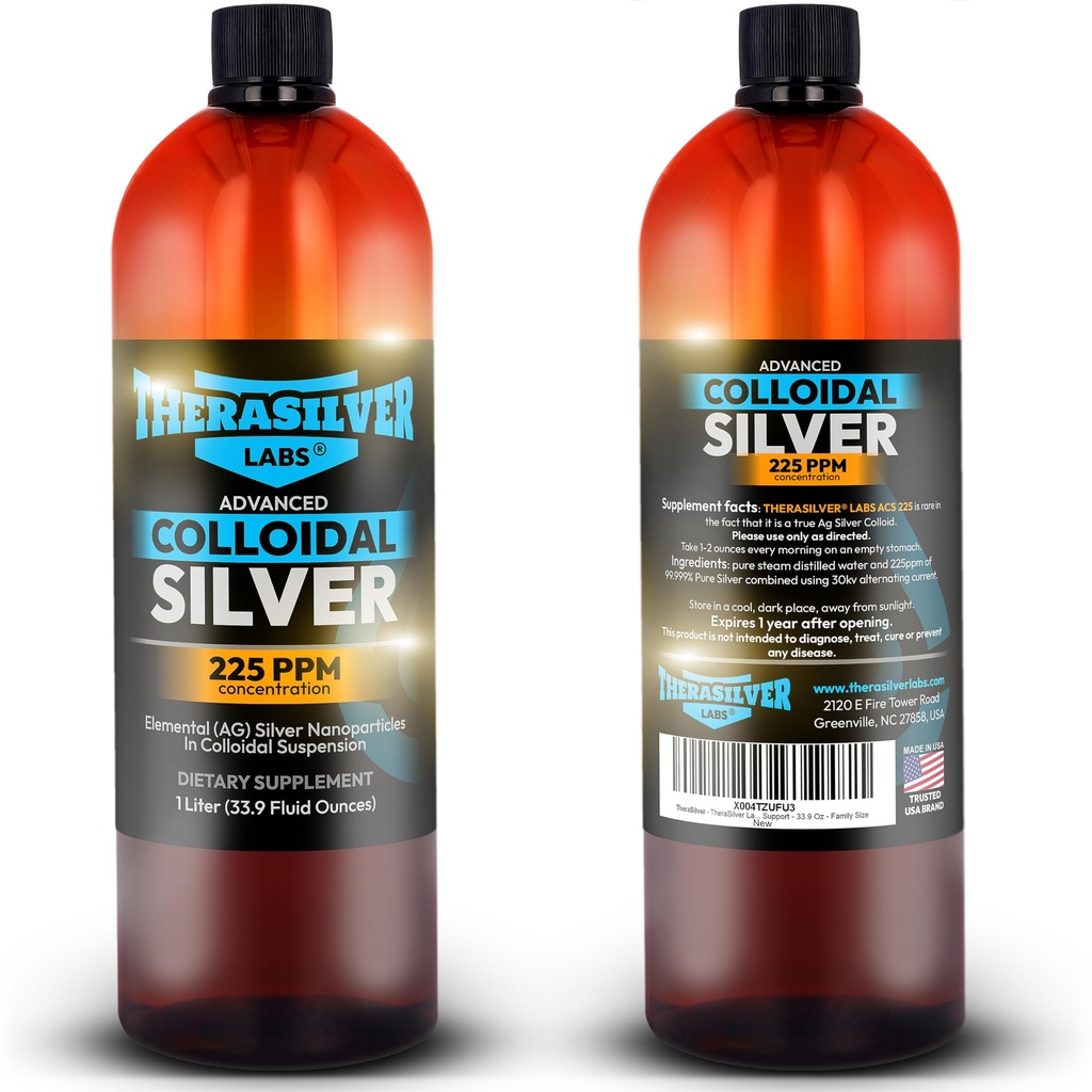 TheraSilver-TheraSilver Labs ACS 225-Avansat de argint coloidal lichid 225 PPM-Pure Particule bioactive Nano pentru suport imunitar-32 Oz-Family Dimensiune