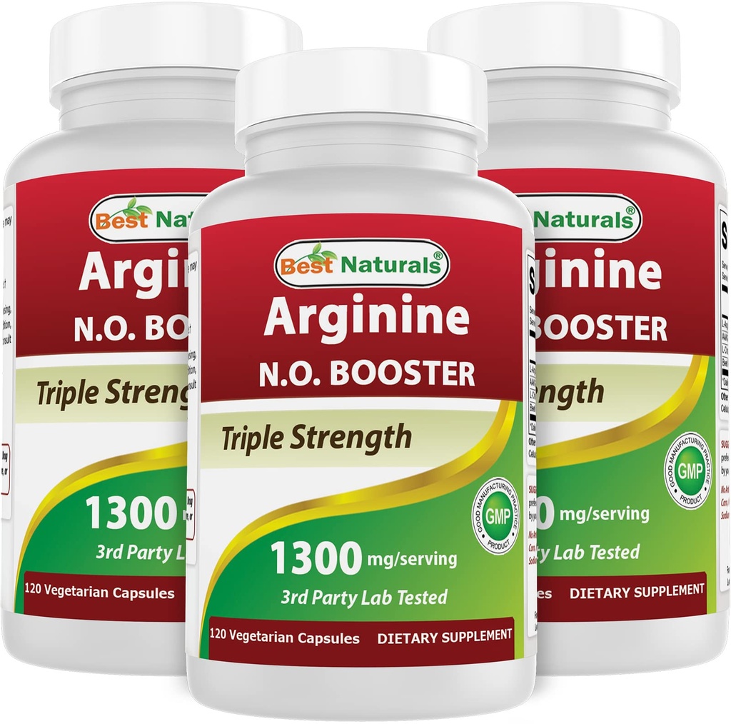 Cele mai bune Naturale L-Arginină NO Booster Triple Putere 1300 mg Servirea 120 Veg Capsule (120 Conte (Pachet de 3))