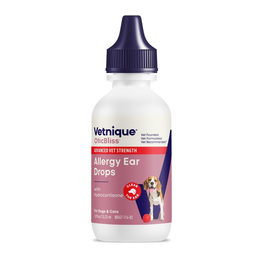 Vetnique Oticbliss Drops medicamentate Cat & Dog Ear Cleaner - Dog Tratamentul infectiei urechii cu 1% Hidrocortizon la Soothe Mâncărime, Roșie, și Umflare - Vet Recomandat