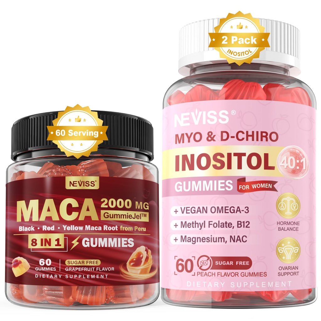 NEISS Sugar Free 1Pack Maca Root Umpled Gumies & 2Pack Myo-Inositol & D-Chiro Inositol Gumies