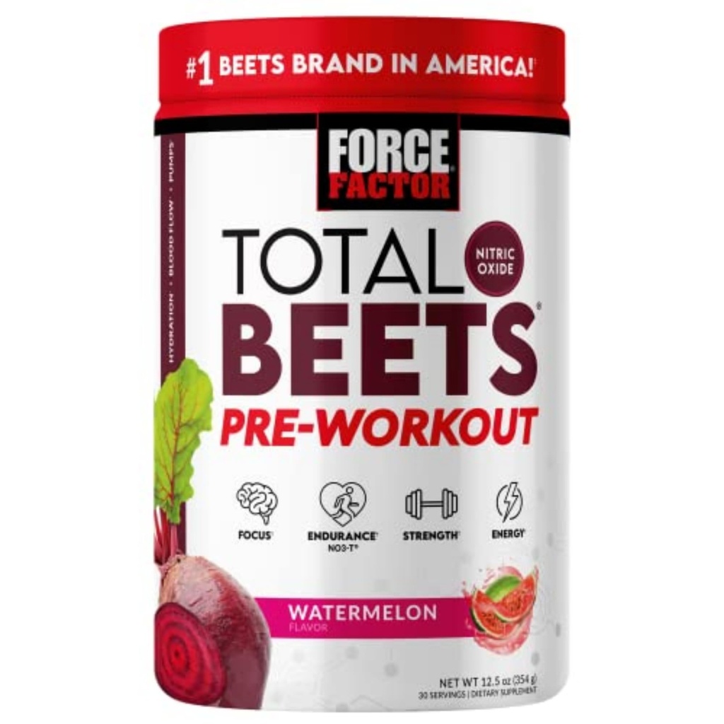 Force FACTOR Total Sfecle praf de pre-workout pentru a stimula energia & rezistenta, creste puterea, si imbunatateste fluxul de sange si pompe, supliment oxid de azot cu praf de sfeclă rădăcină, pepene verde, 30 serviri
