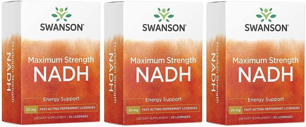 Swanson Putere maximă NADH - Peppermint rapid Acting Lozenges pentru a promova sănătatea creierului și suport energetic - Vitamina B3 Coenzime pentru a ajuta la lupta împotriva oboselii - (30 comprimate, 20 mg fiecare) 3 ambalaj
