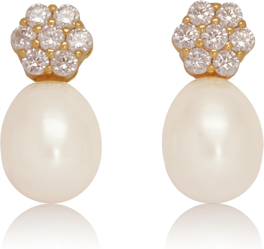 18K aur placat Sterling Silver Stud roz cultură Pearl picătură cercei