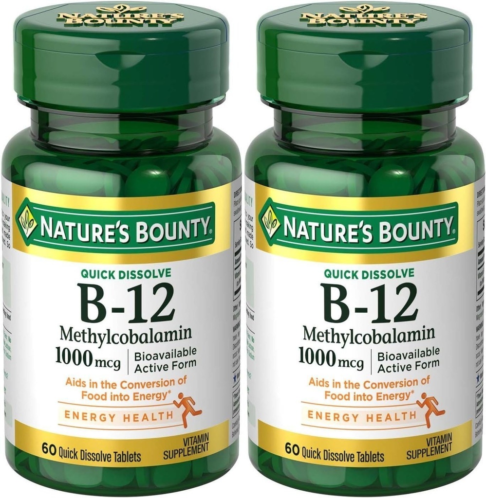Naturas Bounty Methylcobalamin B12 Microlozenge Tablets, 1000 mcg, 120 Count), 60 Count (Pachet de 2)