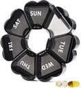 MOLN HYMY mare organizator pilula 7 zi, destul de săptămânal cutie de pastile, drăguț Girly Medicine Dispenser Container pentru vitamina, Gummy, medicamente, supliment (negru)