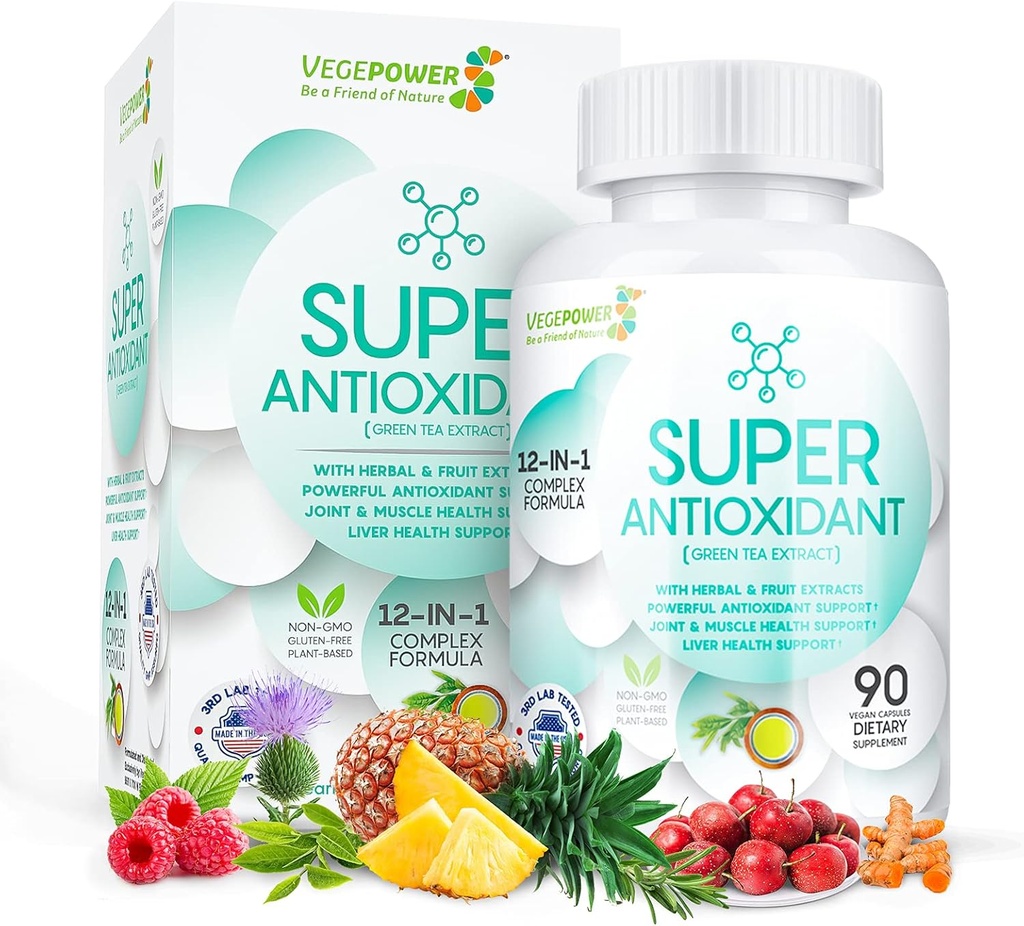 Extract de ceai verde cu semințe de struguri, muls de lapte - Antioxidant și supliment imunitar, puternic extract de plante Blend - Suport de îngrijire a pielii, Gluten gratuit, non-GMO - 90 capsule Vegan
