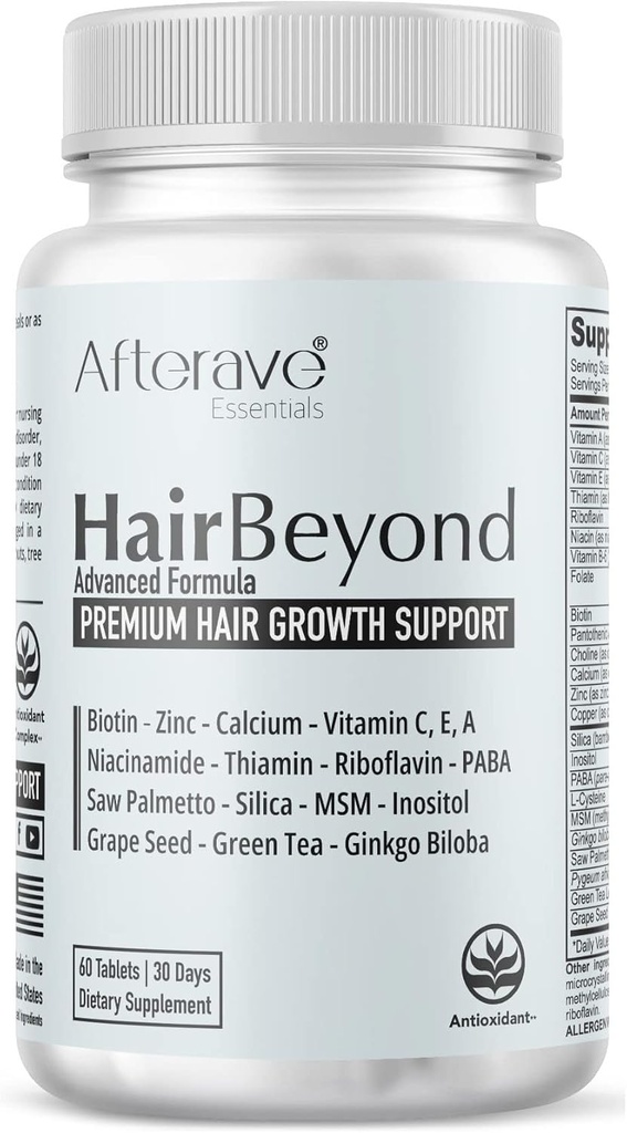 ParDincolo de avansata de crestere a parului Formula Îmbunătățește Folicul & Scalp Putere pentru o creștere mai puternică, protecția pierderii parului, Vitamina A, C, E, B Complex Saw Palmetto Siliciu Zinc de calciu Niacin Tiamin Biotina