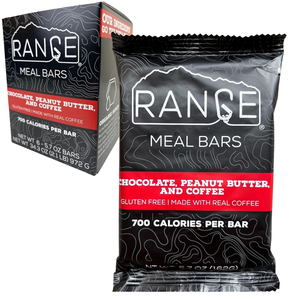 Range Meal Bar - High Calorie Meed Baruri de schimb - Gluten Gratuit Baruri - Backpacking Mese - 6 Pack (Chocolate, Unt de arahide și cafea)