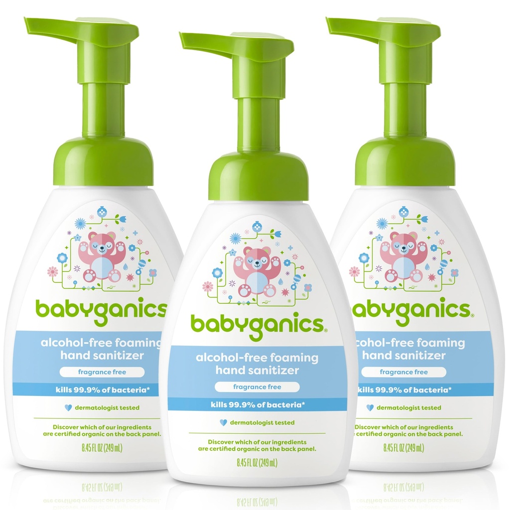 Babyganics Balcon-Fuming Hand Sanitizer, Pump Bottle, Fragrance Free, 8.45 oz, 3 Pack