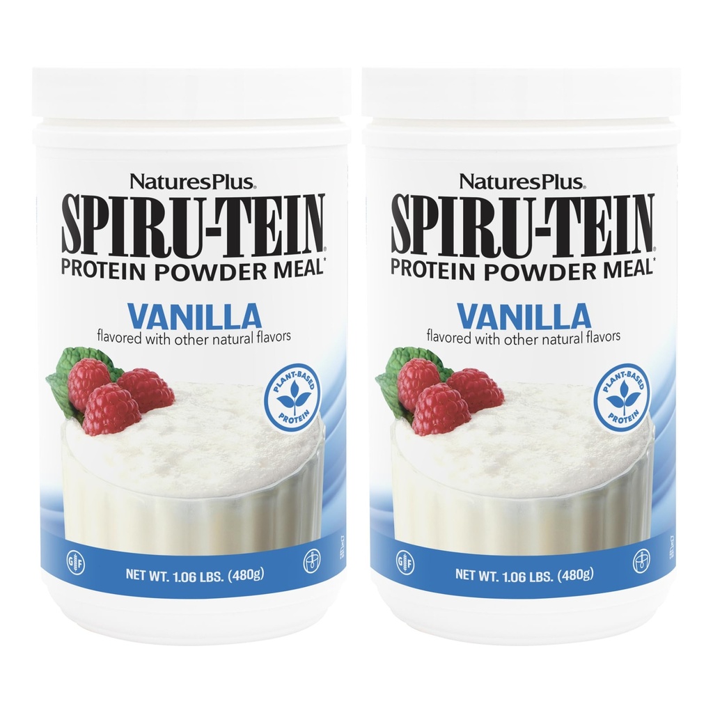 NaturasPlus SPIRU-TEIN, Vanilie - 1.06 lbs, Pachet de 2 - Pudră de proteine pe bază de plante - vegetariană, gluten gratuit - 32 total serviri
