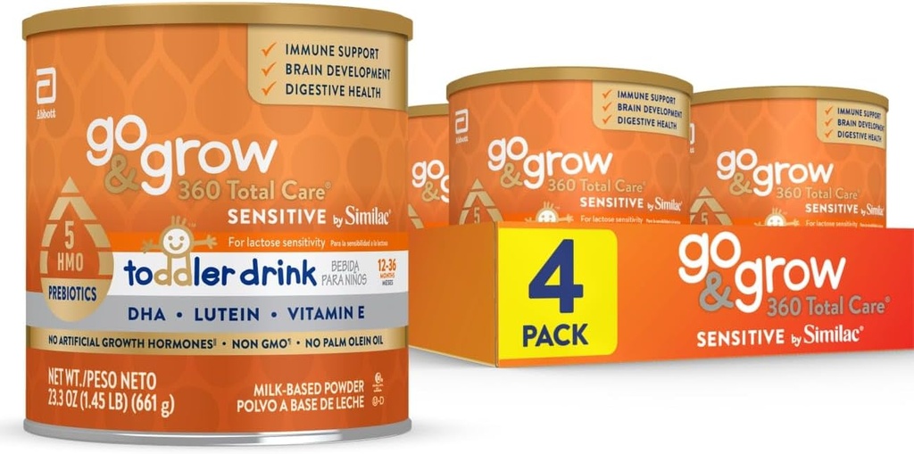 Go & Grow 360 Total de îngrijire Sensibil de Similac Toddler Nutritional Drink Cu 5 HMO, Pulbere, 23.3-oz Can, Pachet de 4