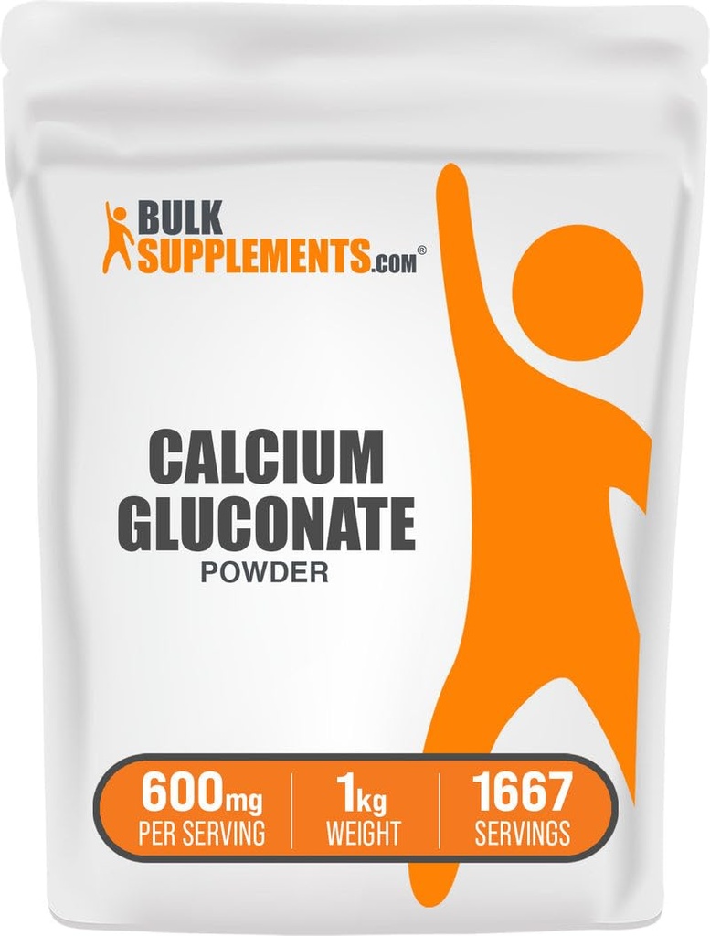 BulkSupplements.com Pulbere Gluconat de calciu - Supliment de calciu, Absorbed ușor - Fără aromă și gluten, 600 mg per Serving, 1kg (2,2 lbs) (Pachet de 1)